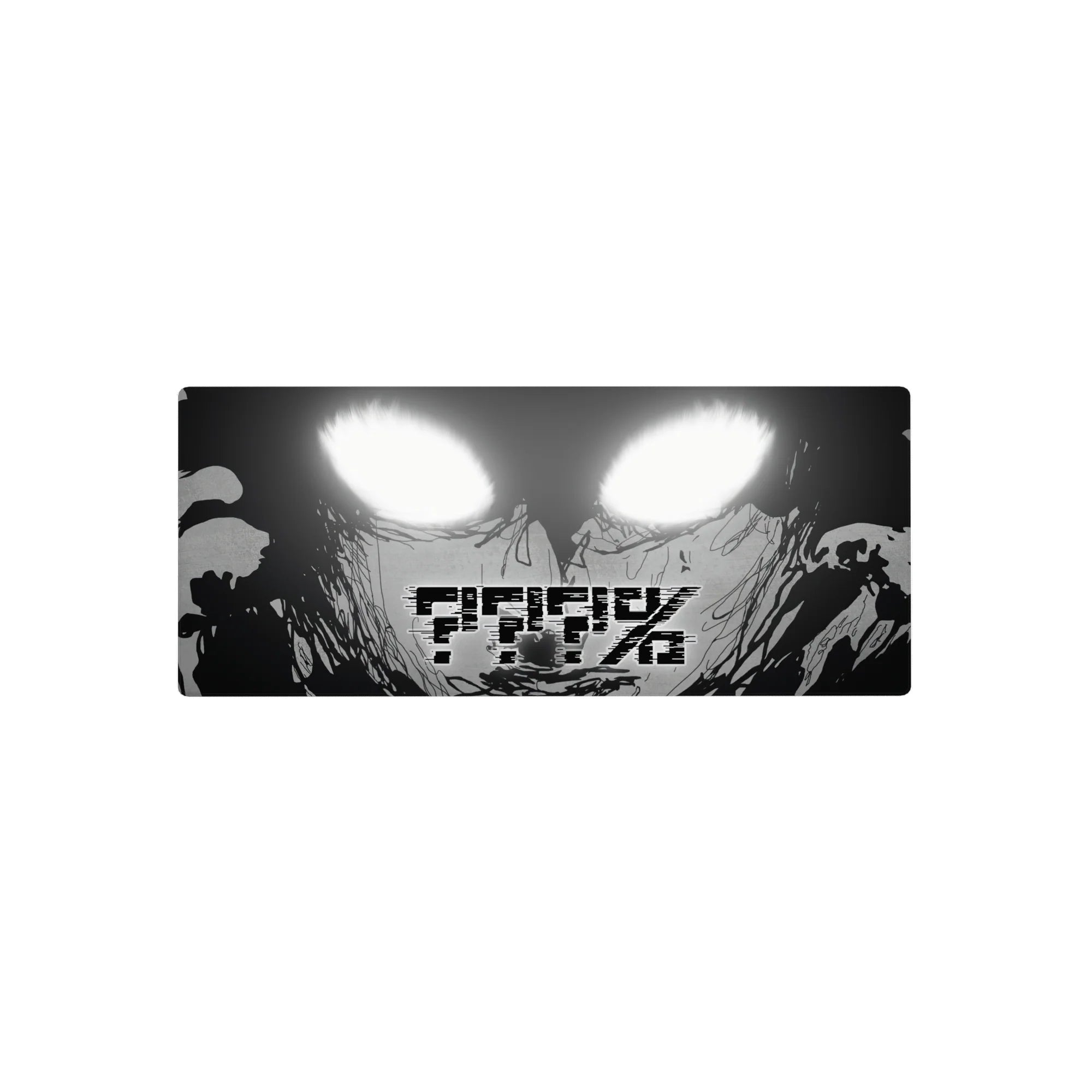 28x12 inches anime mouse pad with monochrome face, blown-out white eyes, and glitch AFK text.