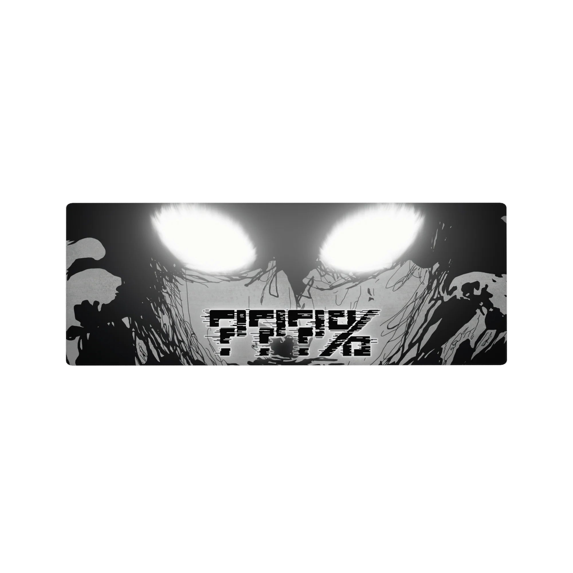 32x12 inches anime mouse pad with monochrome face art, glitch AFK text, and dripping ink sketch lines.