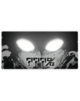 Anime mouse pad 32x16 inches with monochrome face, AFK glitch text, and dripping ink sketch lines.