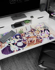40x20 inches anime girl desk pad showing winking catgirl maid with sweets tray and smirking friend.