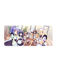 28x12 inches anime girl mouse pad with catgirl maids in black-and-white frills, café tea break scene.