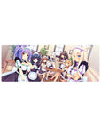 32x12 inches anime girl mouse pad with cozy catgirl café maids in black-and-white frills.