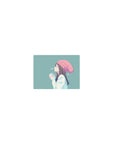 Classic anime girl mouse pad 14x10 inches with side-profile girl in blush beanie holding a warm cup.