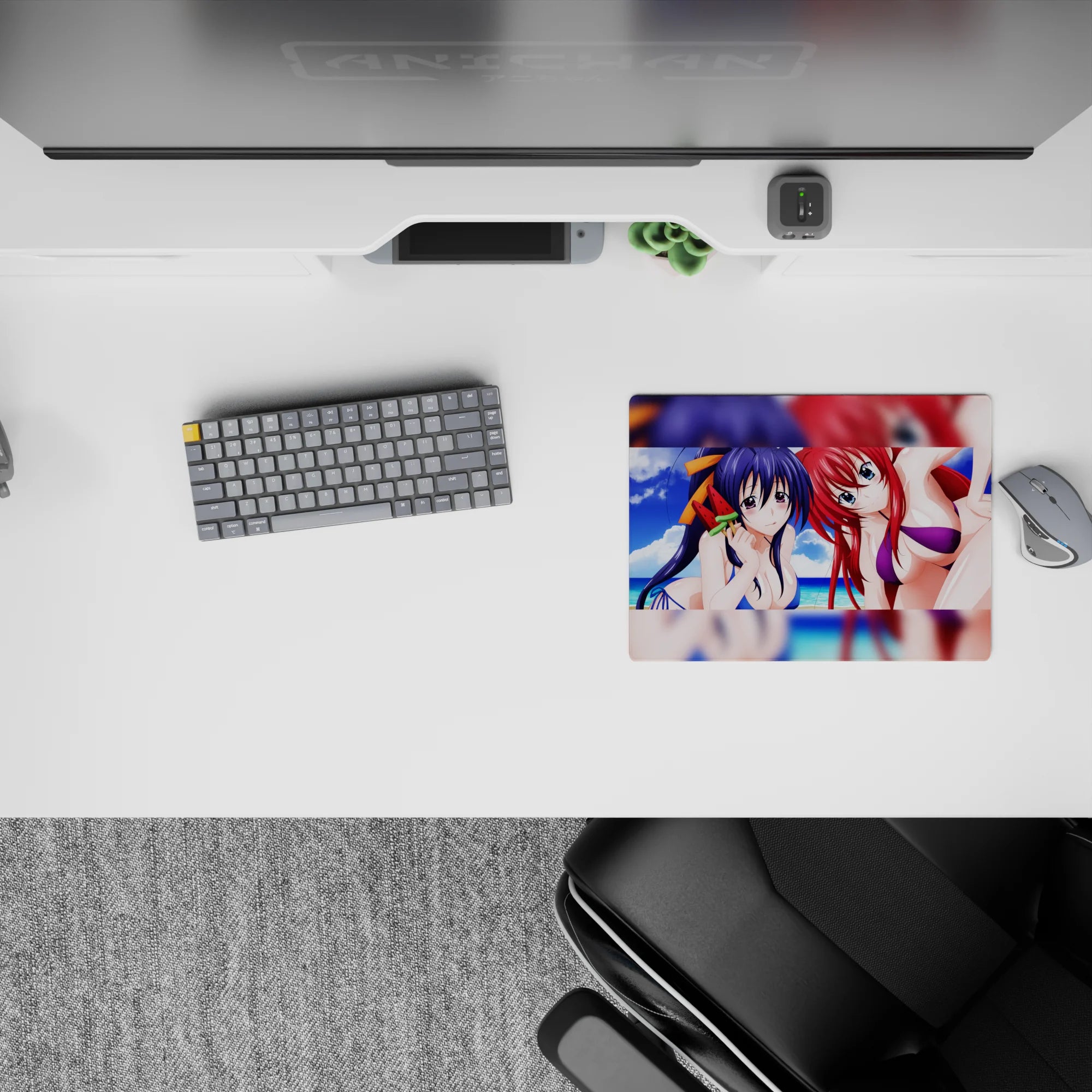 Classic 14x10 inch anime mouse pad featuring Akeno and Rias from High School DxD in vibrant swimwear on a beach day.