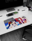 Anime mouse pad 28x12 inches featuring Akeno and Rias from High School DxD in vibrant swimwear on a sunny beach.