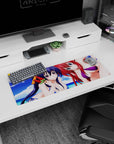 Beach-themed 32x12 inch mouse pad featuring Akeno and Rias from High School DxD in vibrant swimwear under blue skies.