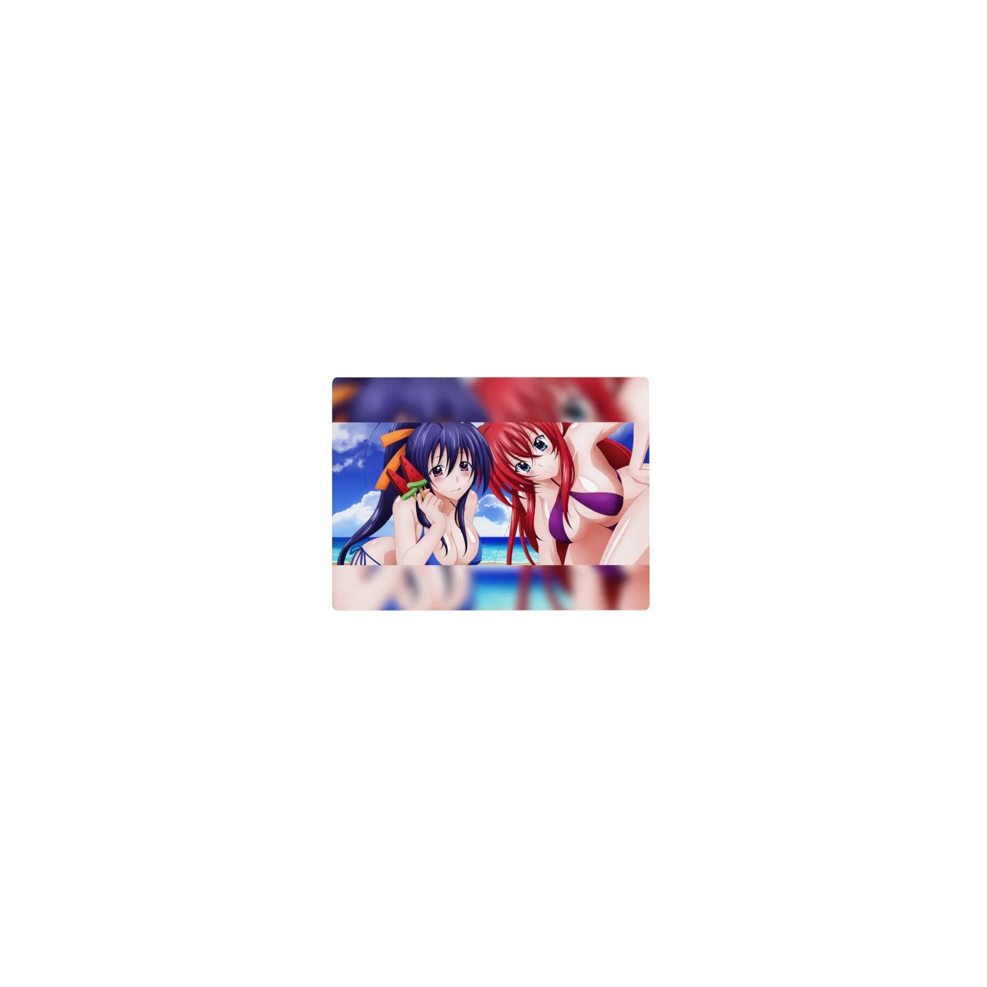 High School DxD mouse pad 14x10 inches featuring Akeno and Rias in vibrant swimwear on a beach day with summer vibes.