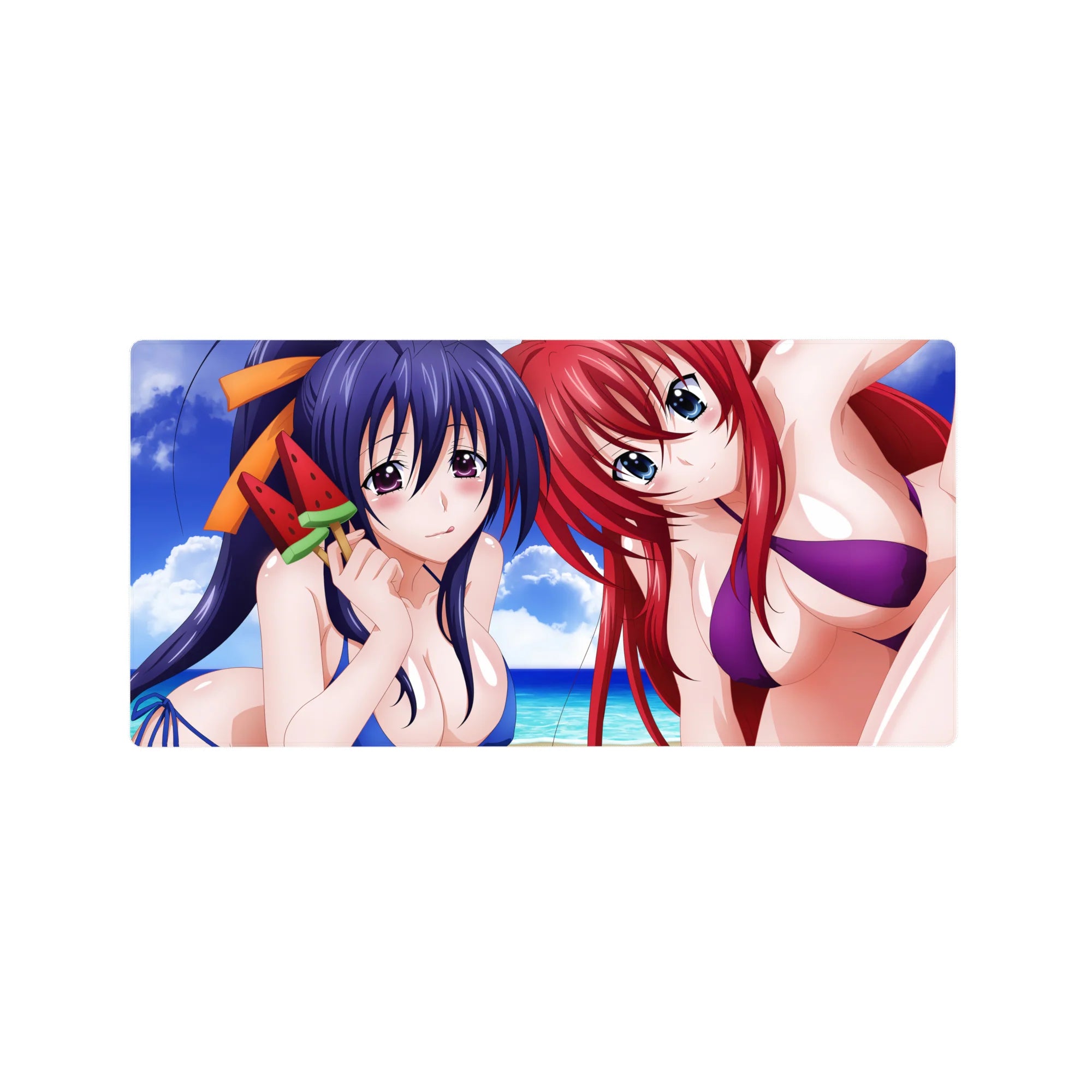 Anime mouse pad 32x16 inches featuring Akeno and Rias from High School DxD in vibrant swimwear with summer vibes.