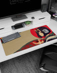 36x16 inches Shuten Douji mouse pad, violet hair and oni horns, fur collar, gazing off thoughtfully.