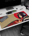 Shuten Douji from Fate/Grand Order anime girl desk pad 40x20 inches, violet hair, horns, fur collar.
