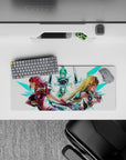 28x12 inches anime girl mouse pad in cyber glow colors—ruby, aqua, honey blonde hair with teal accents.