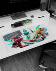 32x16 inches anime girl mouse pad showing trio of armored heroines with flowing hair on crisp white backdrop.