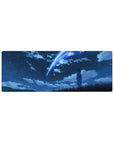 32x12 inches anime mouse pad with girl in blue yukata under twin comets and starry night sky.