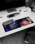 32x12 inches desk mat showing two anime girls face-to-face, butterfly-like shards floating between them.