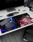 Two anime girls locked in a tense face-off desk pad 40x20 inches, floating sparks between their eyes.