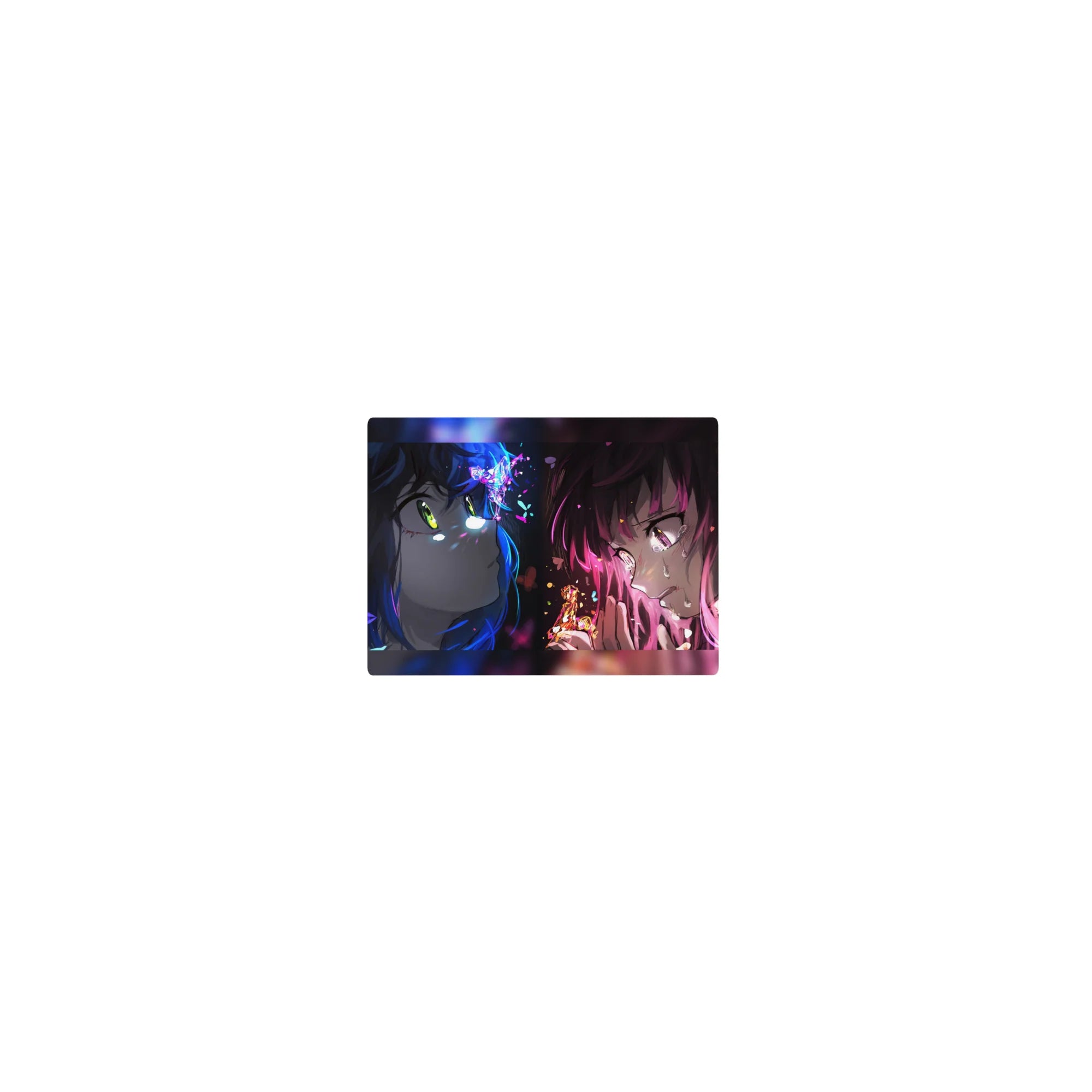 Classic anime girl mouse pad 14x10 inches with two girls in a neon standoff, sparks and shard accents.