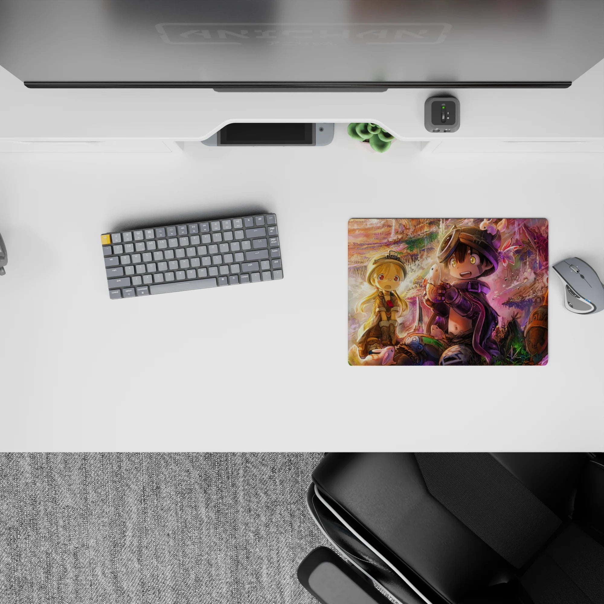 Sunset gold to violet mist anime mouse pad 14x10 inches, cozy adventure vibe with vivid print.