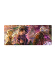 28x12 inches anime mouse pad with cave explorers, tiny creature treasure, ruins, spores, lived-in gear.