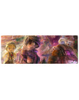 32x12 inches anime mouse pad with cave explorers, tiny creature treasure, lush ruins and floating spores.