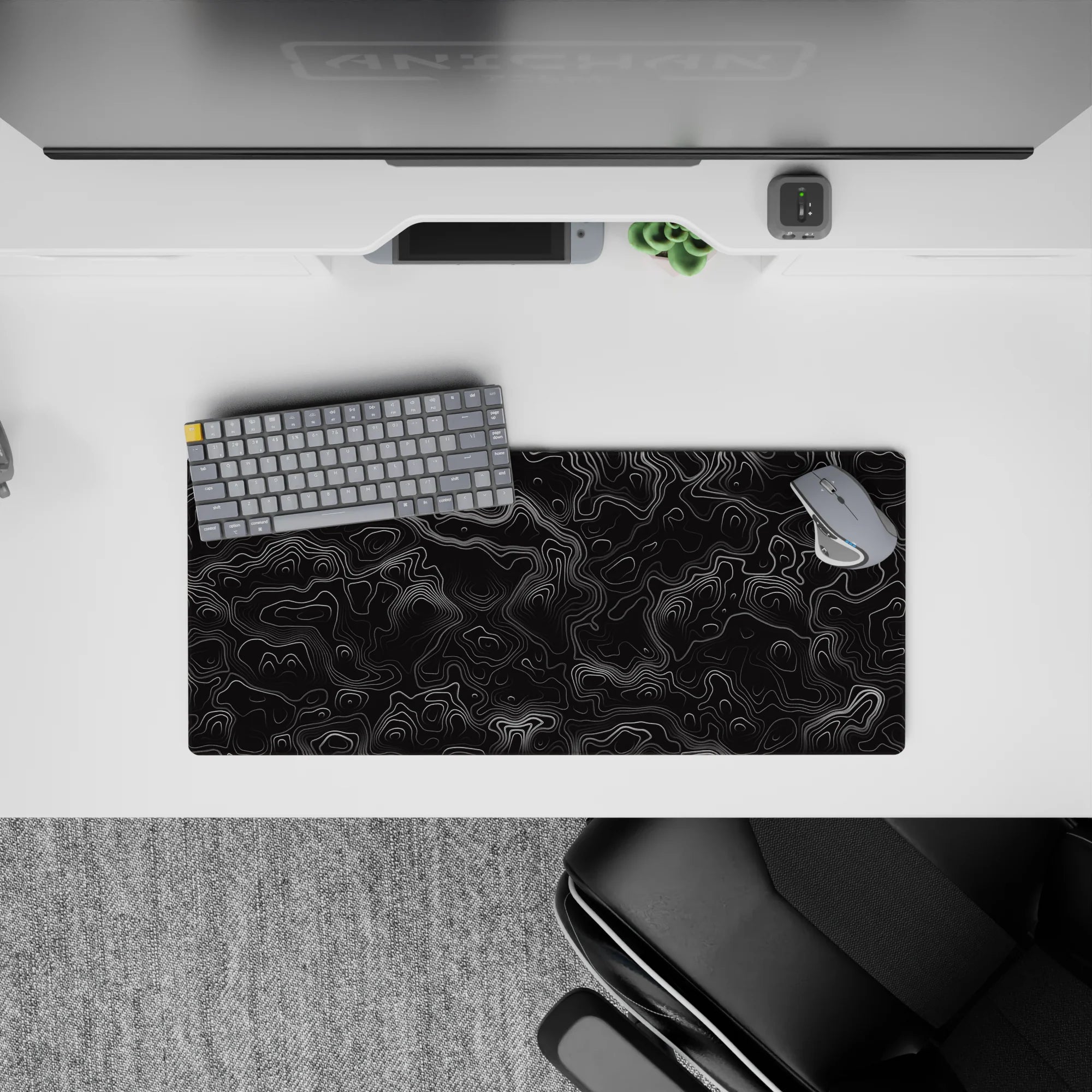 Topographic (Topo) Deskmat | Mousepad | Deskpad - Monochrome Topographic Journey - AniChan