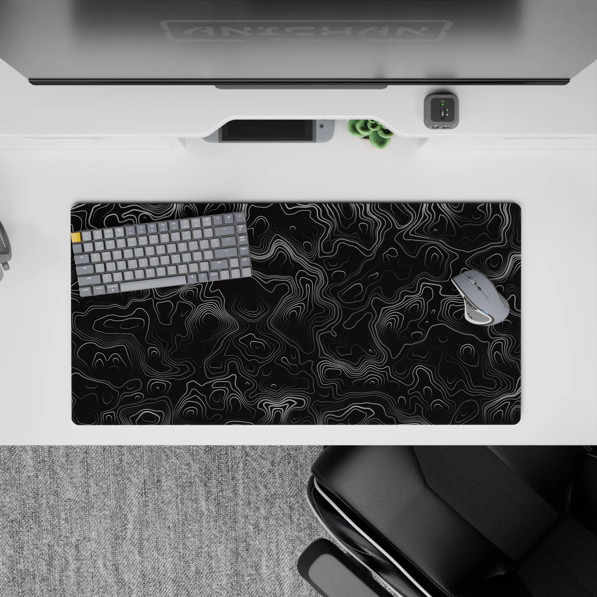 Topographic (Topo) Deskmat | Mousepad | Deskpad - Monochrome Topographic Journey - AniChan