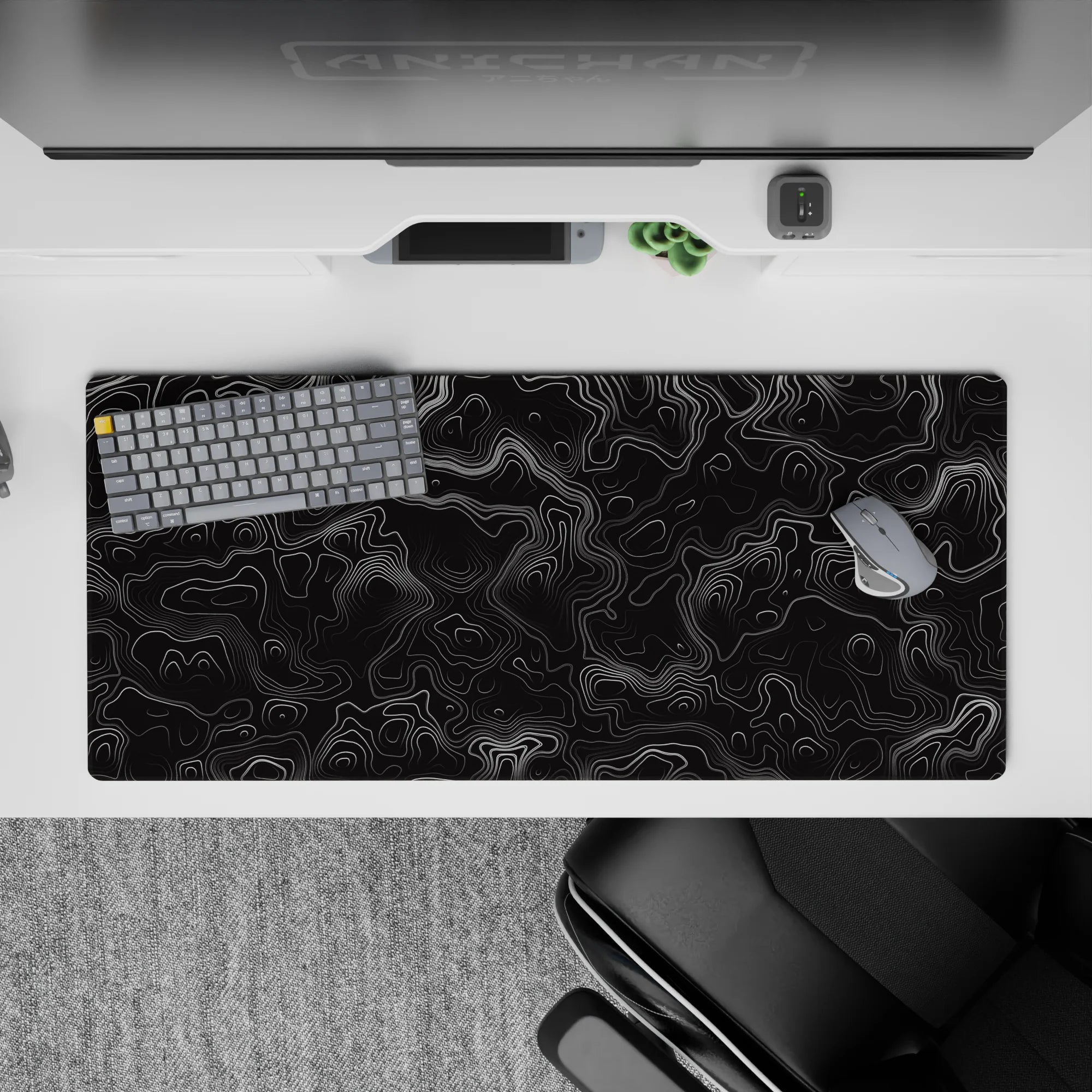 Topographic (Topo) Deskmat | Mousepad | Deskpad - Monochrome Topographic Journey - AniChan