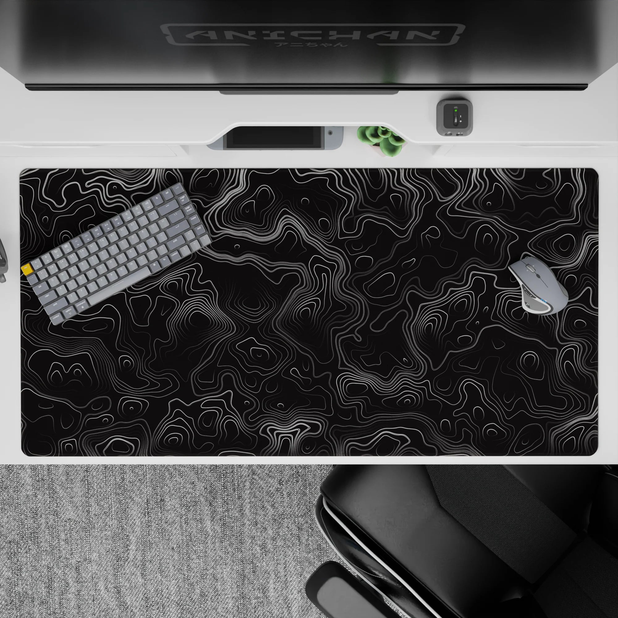 Topographic (Topo) Deskmat | Mousepad | Deskpad - Monochrome Topographic Journey - AniChan