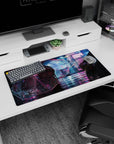 32x16 inches mouse pad featuring a quiet anime girl under a clear umbrella, glittering raindrops at night.