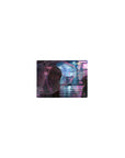 Classic anime girl mouse pad 14x10 inches with neon rainy city street art and clear umbrella.