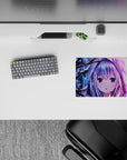 Winter dream anime girl mouse pad 14x10 inches in icy purples, moonlit blues, and neon pink glow.