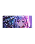 28x12 inches anime girl mouse pad with winter forest art, silver-haired girl and starry eyes.