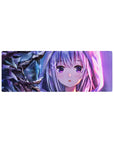 32x12 inches anime girl mouse pad with Emilia-inspired winter forest art, silver hair and flower clip.