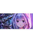 36x16 inches anime girl desk pad with Emilia-style winter forest art, smooth extended mousepad surface.