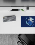 Deep navy and blue tones anime mouse pad 14x10 inches, calm yet intense minimalist swordsman art.