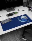 36x16 inches anime desk pad showing a focused fighter in blue boots, slashing water ribbons.