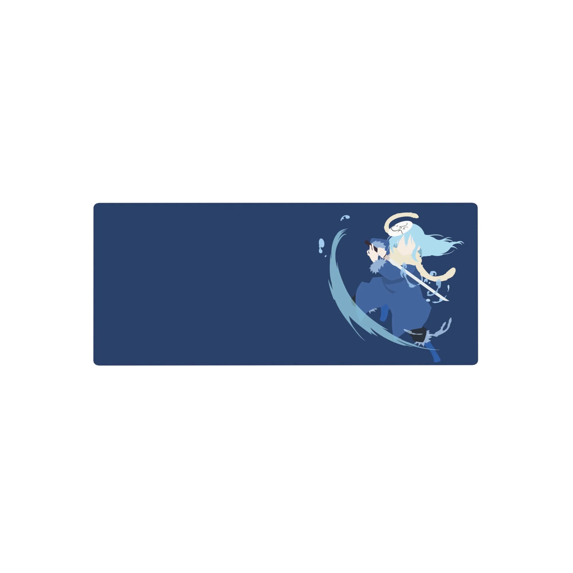 28x12 inches anime mouse pad with lone katana fighter on navy backdrop and minimalist water splash arc.