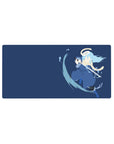 32x16 inches anime mouse pad with a lone katana fighter on a navy desk mat and water-ribbon slash.