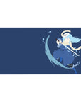 Anime desk pad 40x20 inches with lone katana fighter on navy backdrop, clean lines and water ribbon arc.