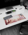 28x12 inches anime girl mouse pad showing a sweet pink-haired girl holding blossoms under sakura trees.