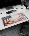 32x16 inches mouse pad with sweet pink-haired anime girl holding blossoms beneath soft sakura trees.