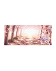 28x12 inches anime girl mouse pad with pink-haired girl, ribbon dress, and cherry blossom forest path.