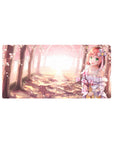 32x16 inches anime girl mouse pad with pink-haired girl in ribbon dress on a sakura forest path.
