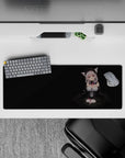 32x12 inches anime girl mouse pad in black and lilac tones, silver hair, pink ribbon accents, cozy gothic mood.