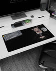 32x16 inches anime desk mat showing silver-haired neko maid with lilac eyes, holding a sleeping kitten.