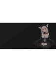 Gothic catgirl maid anime desk pad 36x16 inches with frills, corset lacing, and pink ribbons.