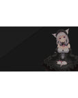 Anime girl desk pad 40x20 inches with gothic catgirl maid art, corset frills, and pink ribbon accents.