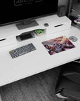Anime girls aiming pistols in a glassy room with money fluttering mouse pad 14x10 inches.