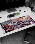 36x16 inches anime girl mouse pad showing sharp-eyed girls aiming pistols as money flutters around them.