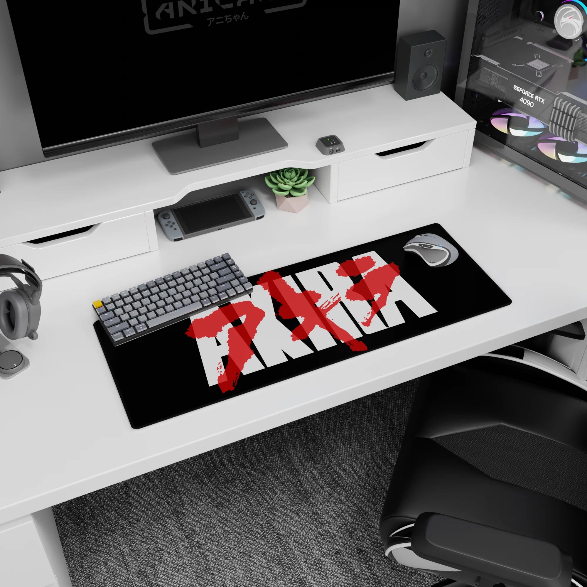 32x12 inches Akira anime mouse pad featuring streetlight-like red paint smear across sharp white lettering.