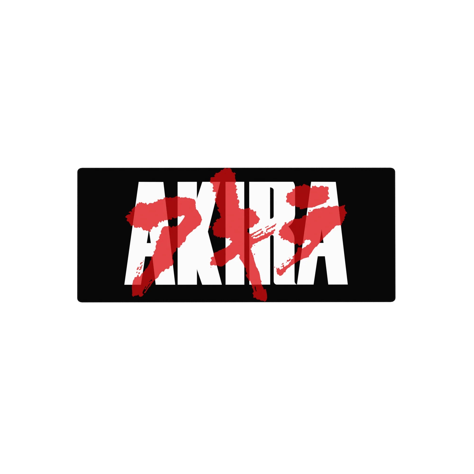 Akira anime mouse pad 28x12 inches with bold white lettering and red brush-stroke kanji on black.